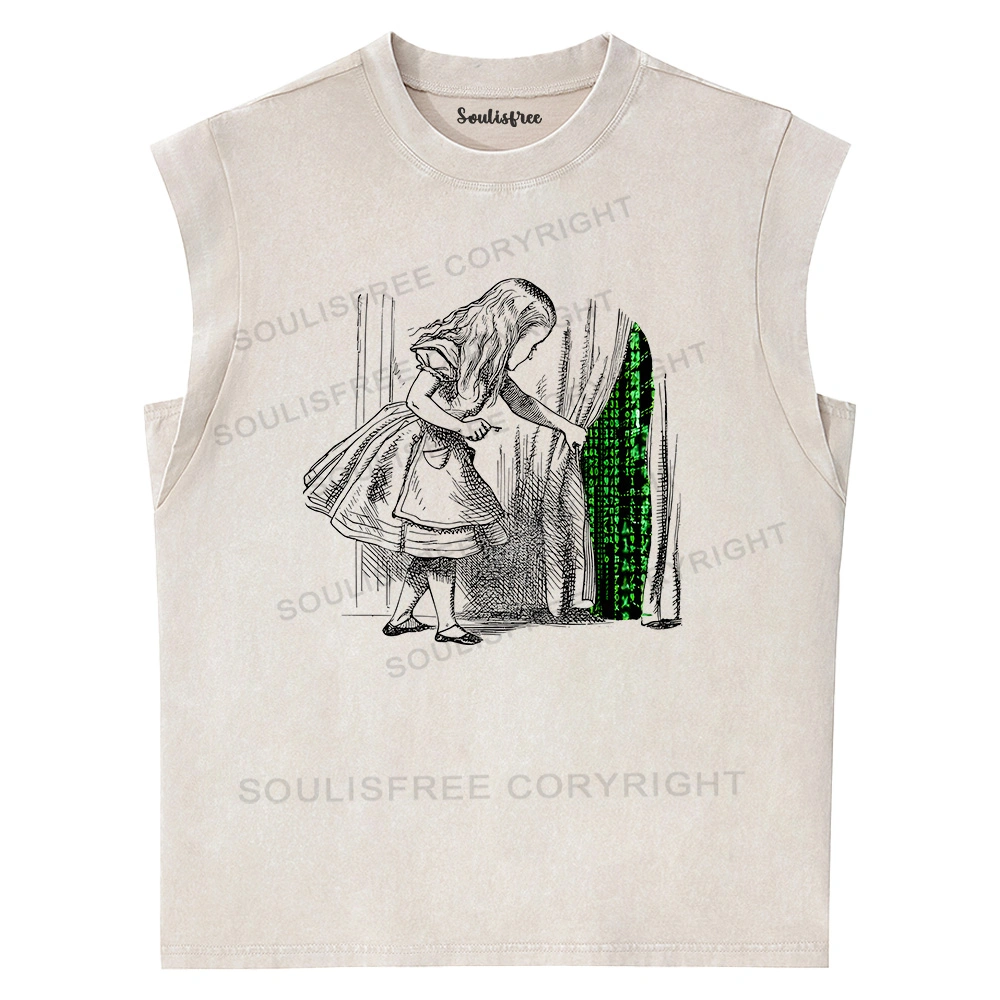 Wandering Into The Digital World Washed Tank Tops