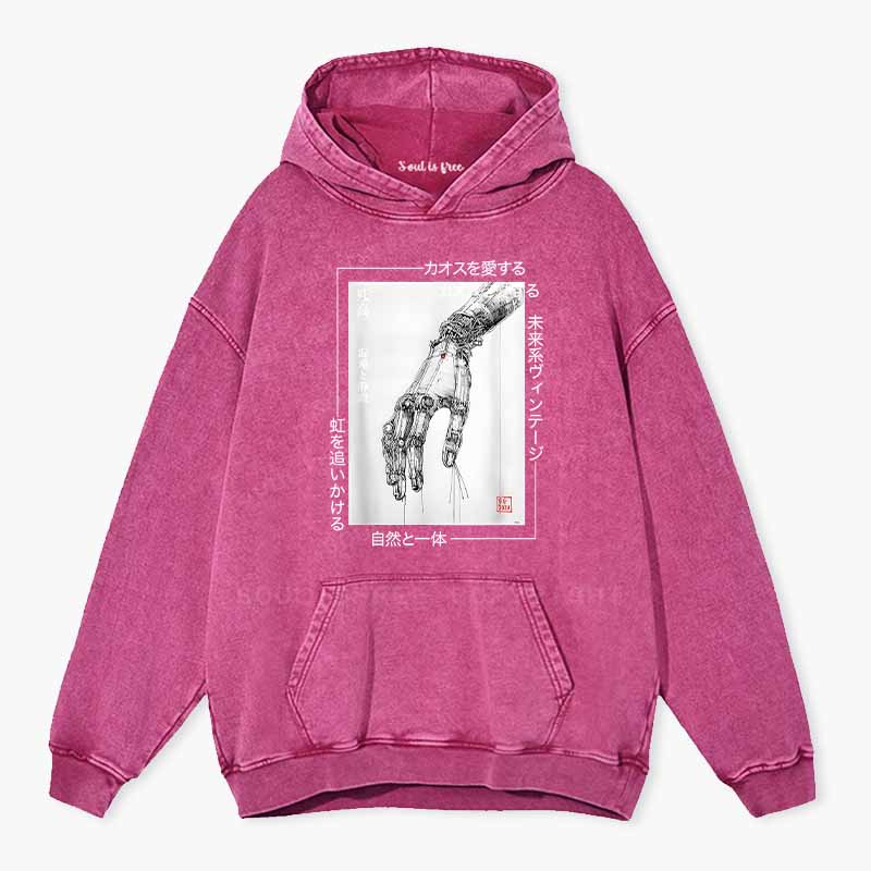 Soulisfree Cyberpunk Mechanical Hand  Washed Hoodie