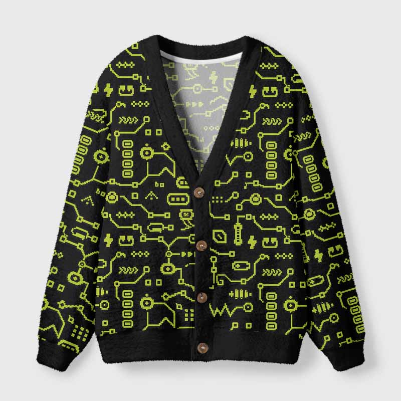 Soulisfree CONSCIOUSNESS CODE Fuzzy Cardigan Sweater 