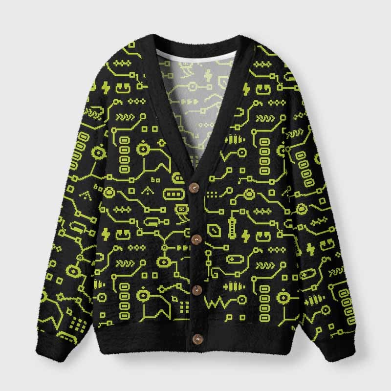 Soulisfree CONSCIOUSNESS CODE Fuzzy Cardigan Sweater