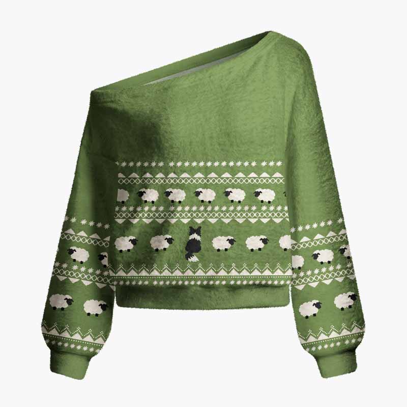 Soulisfree Nature’s Little Companions Fuzzy Off-Shoulder Sweater