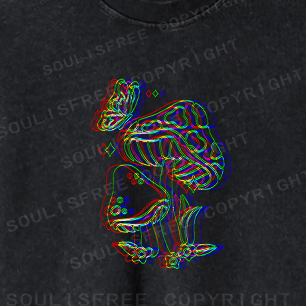 Psychedelic Mushroom Washed Cropped Sweatshirt