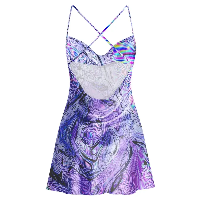 Soulisfree Hypnotic Purple Vortex  Cowl Neck Satin Mini Dress