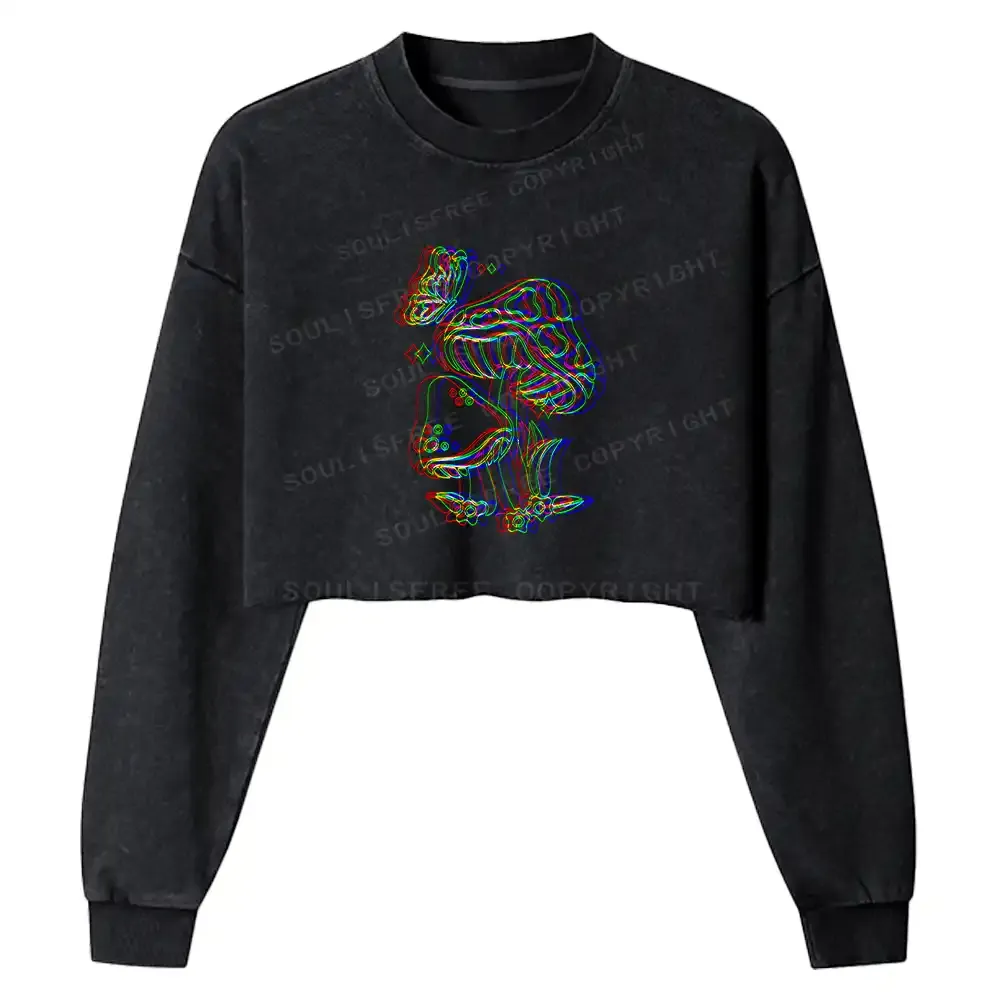 Psychedelic Mushroom Washed Cropped Sweatshirt