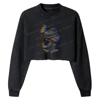 Psychedelic Mushroom Washed Cropped Sweatshirt