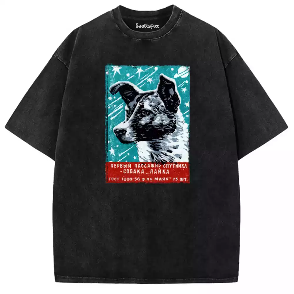 First Dog In Space Washed Space T-shirt