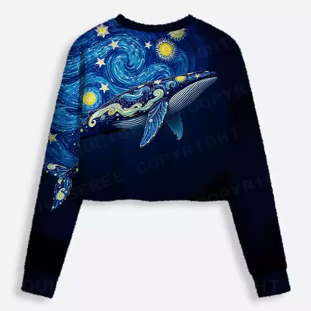 Starry Night Whale Cropped Ugly Christmas Sweater