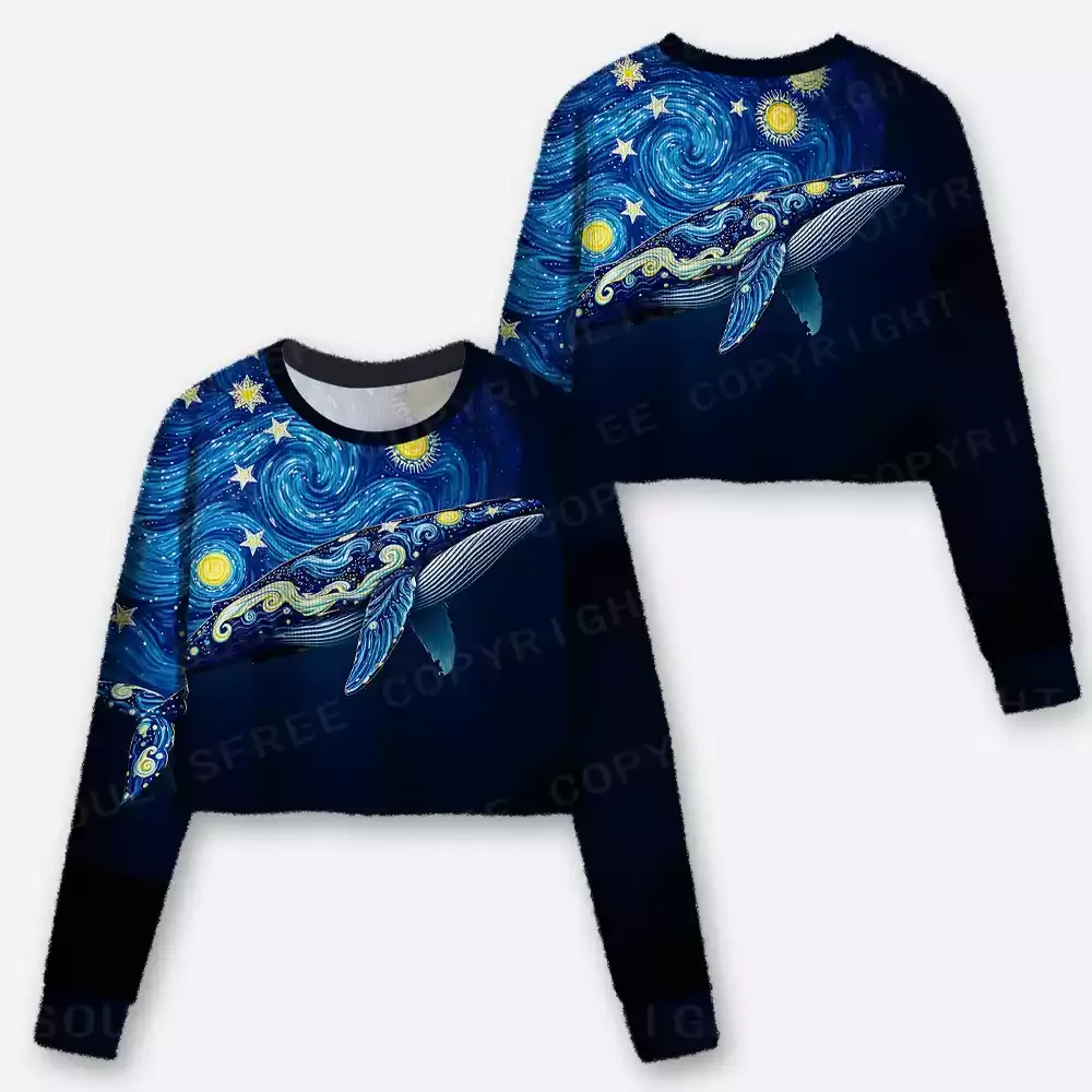 Starry Night Whale Cropped Ugly Christmas Sweater