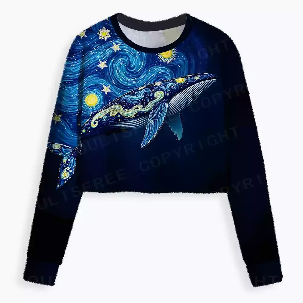 Starry Night Whale Cropped Ugly Christmas Sweater