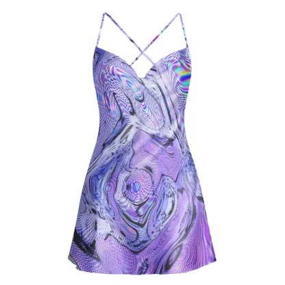 Soulisfree Hypnotic Purple Vortex  Cowl Neck Satin Mini Dress