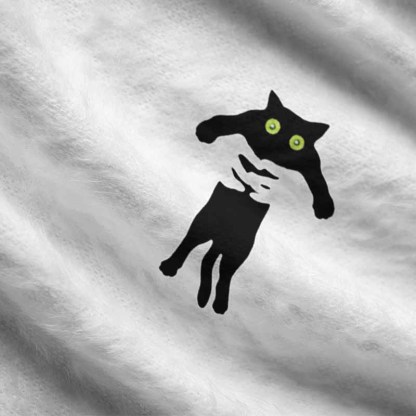 Soulisfree  The Black Cat Being Picked Up Fuzzy Cardigan Sweater