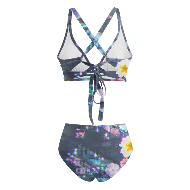 Soulisfree Dreamy Pixelated Blossom Waves Glitch Cross Bikini