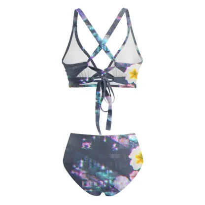 Soulisfree Dreamy Pixelated Blossom Waves Glitch Cross Bikini