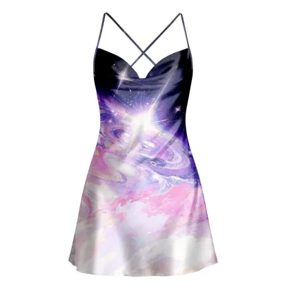 Soulisfree Dreamy Pink Nebula  Cowl Neck Satin Mini Dress
