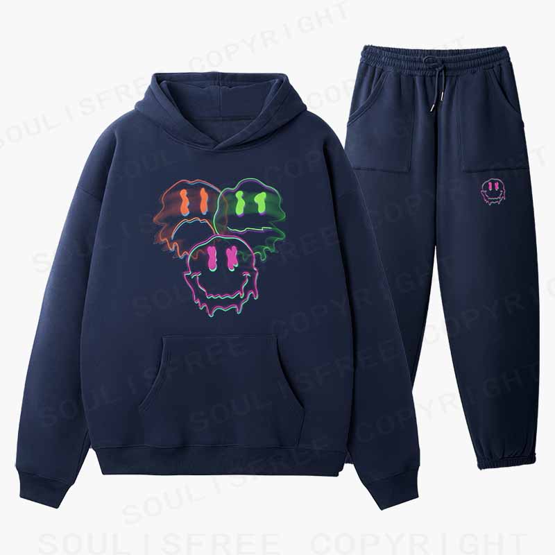 Soulisfree Glitch Emotion Psychedelic Trio Illusion Cotton Fleece Hoodie Set