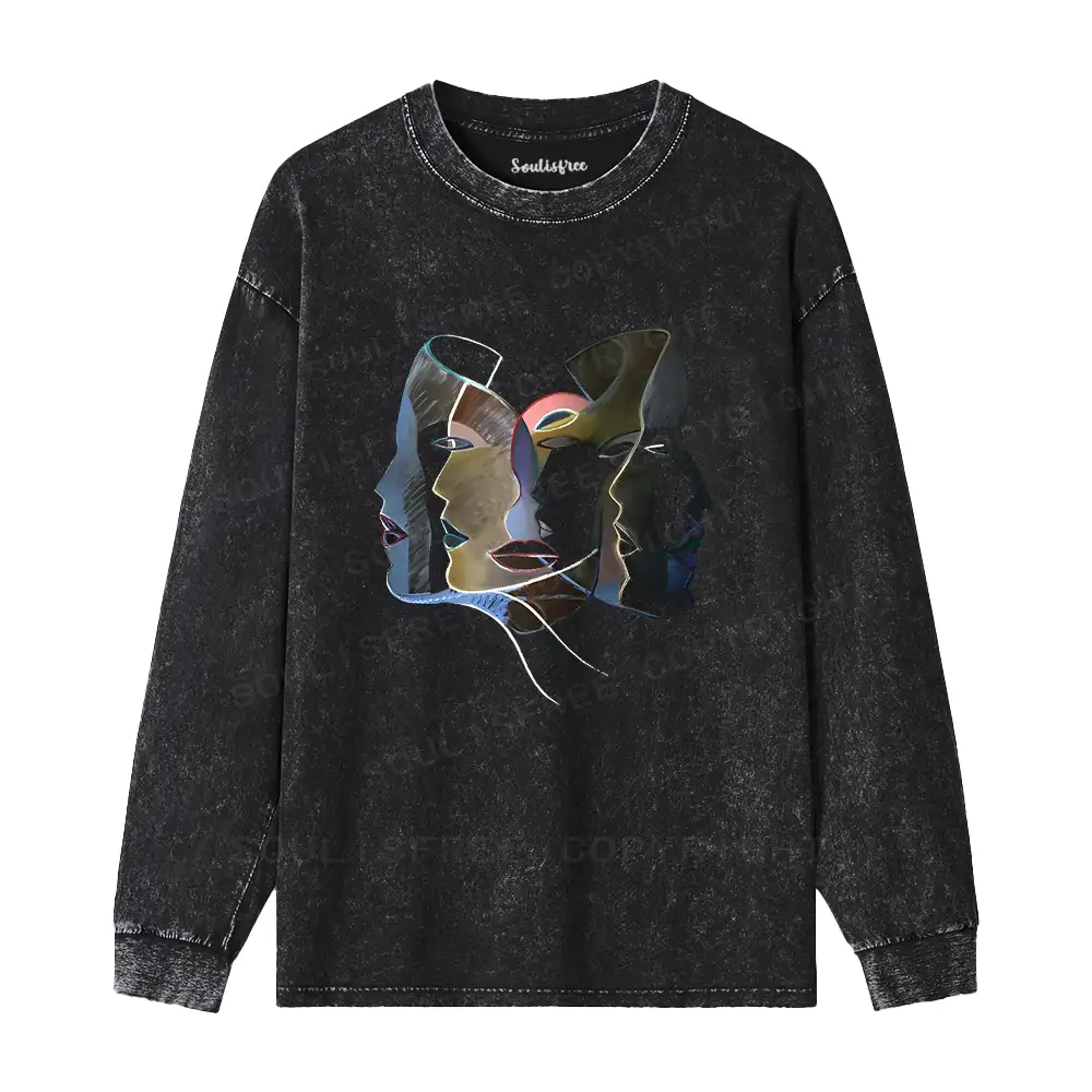 Layers of Masks Washed Long Sleeve Shirt