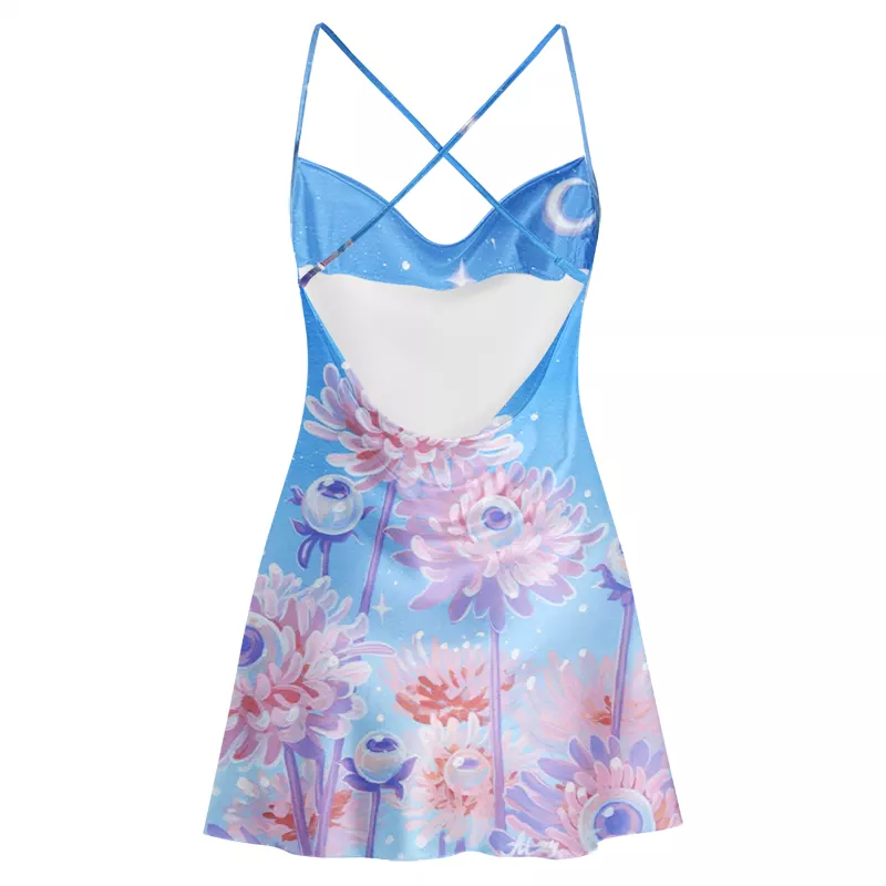 Soulisfree Lunar Bloom  – Dream Garden Cowl Neck Satin Mini Dress