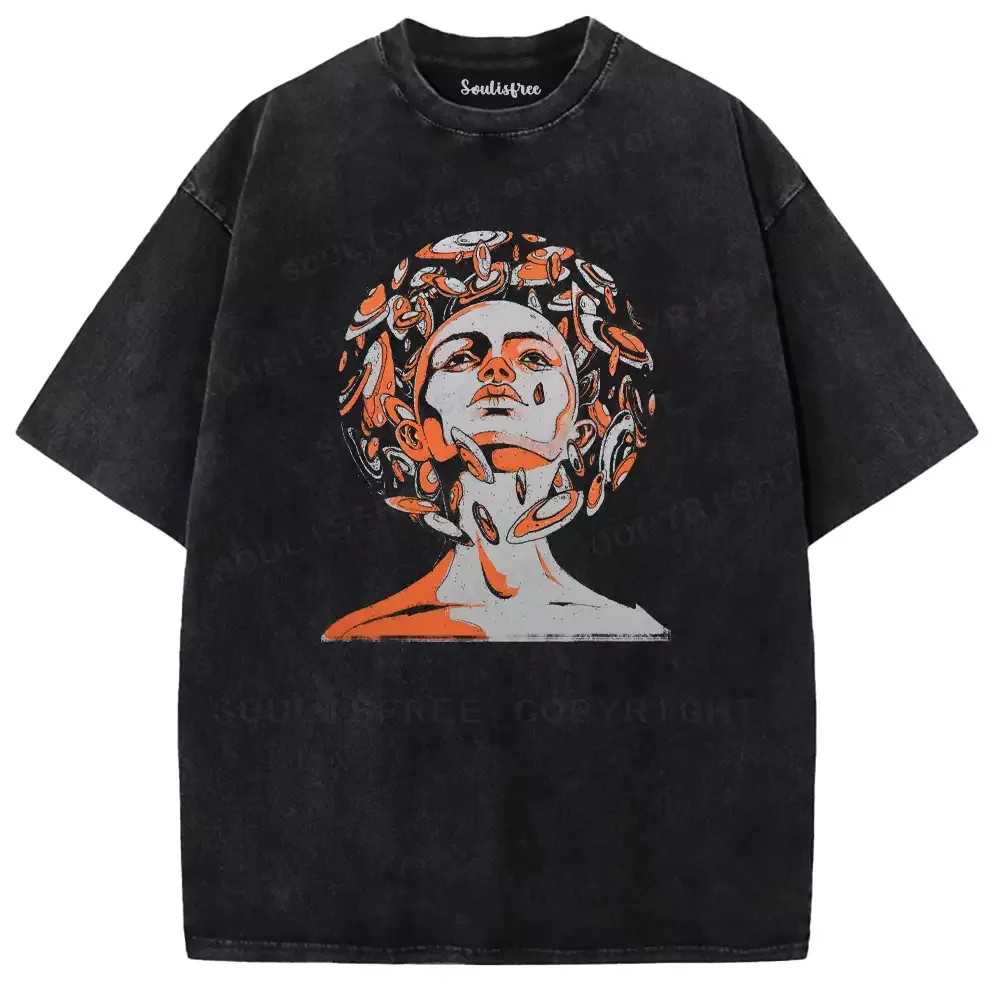 Ember Curls Visage Abstract Washed T-shirt