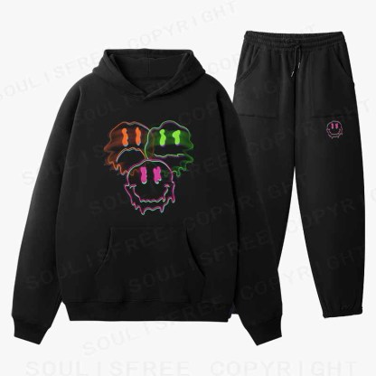 Soulisfree Glitch Emotion Psychedelic Trio Illusion Cotton Fleece Hoodie Set