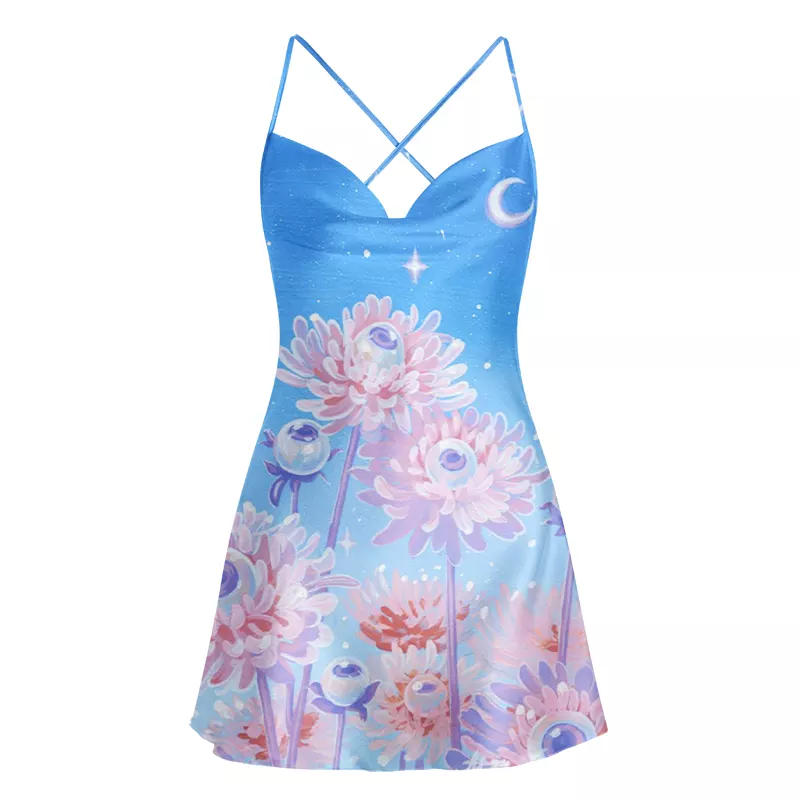 Soulisfree Lunar Bloom  – Dream Garden Cowl Neck Satin Mini Dress