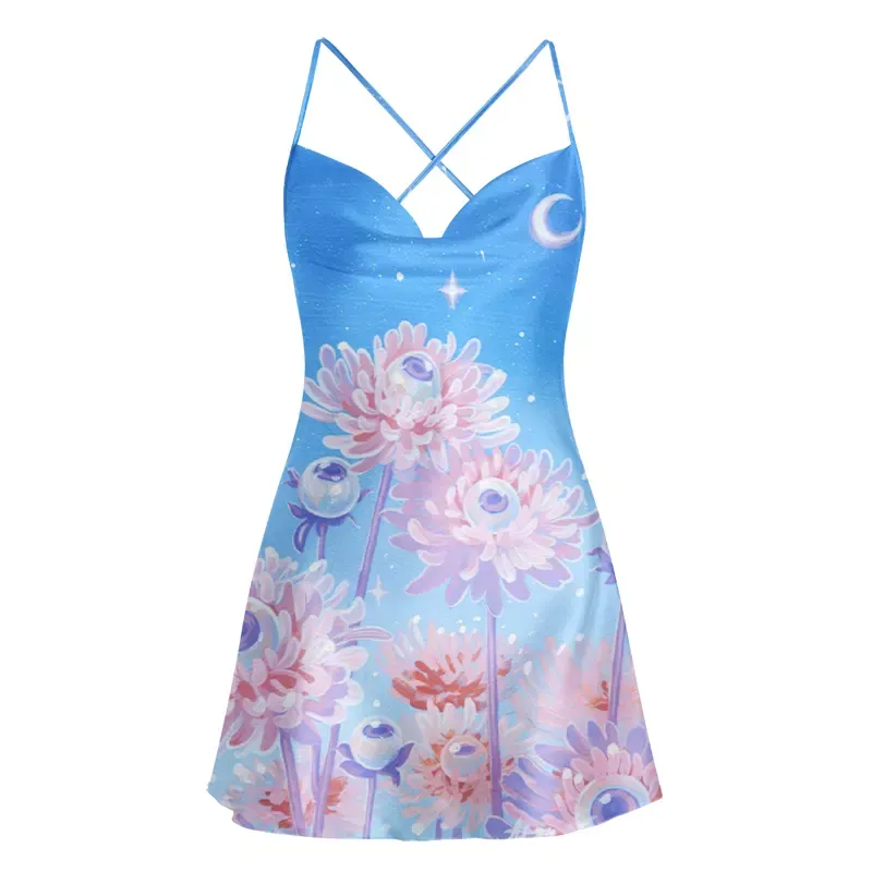 Soulisfree Lunar Bloom – Dream Garden Cowl Neck Satin Mini Dress