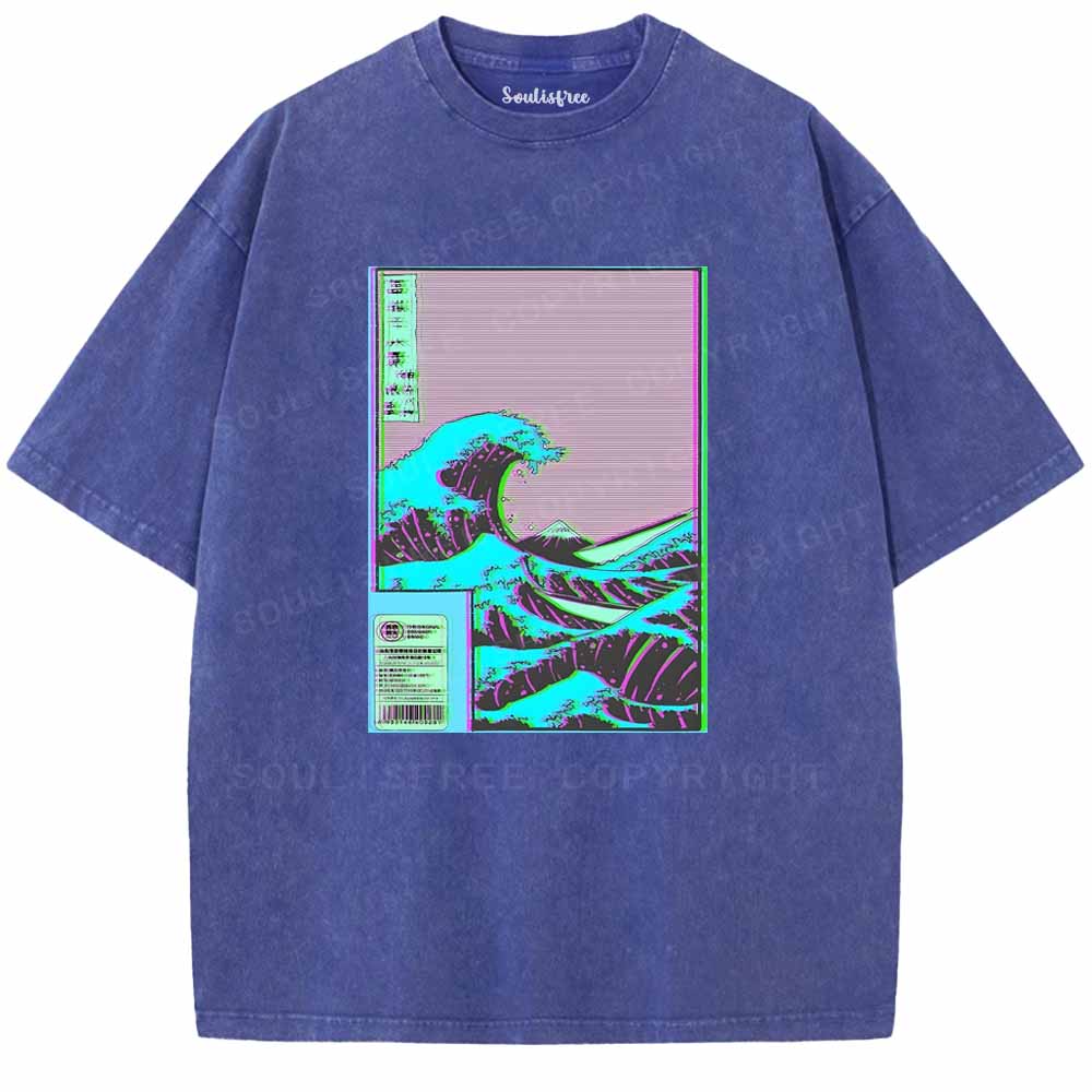 Soulisfree  Neon Kanagawa Wave Washed Tee