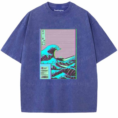 Soulisfree  Neon Kanagawa Wave Washed Tee