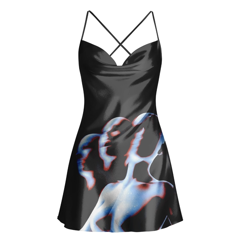 Soulisfree Cosmic Multi Exposure Cowl Neck Satin Mini Dress