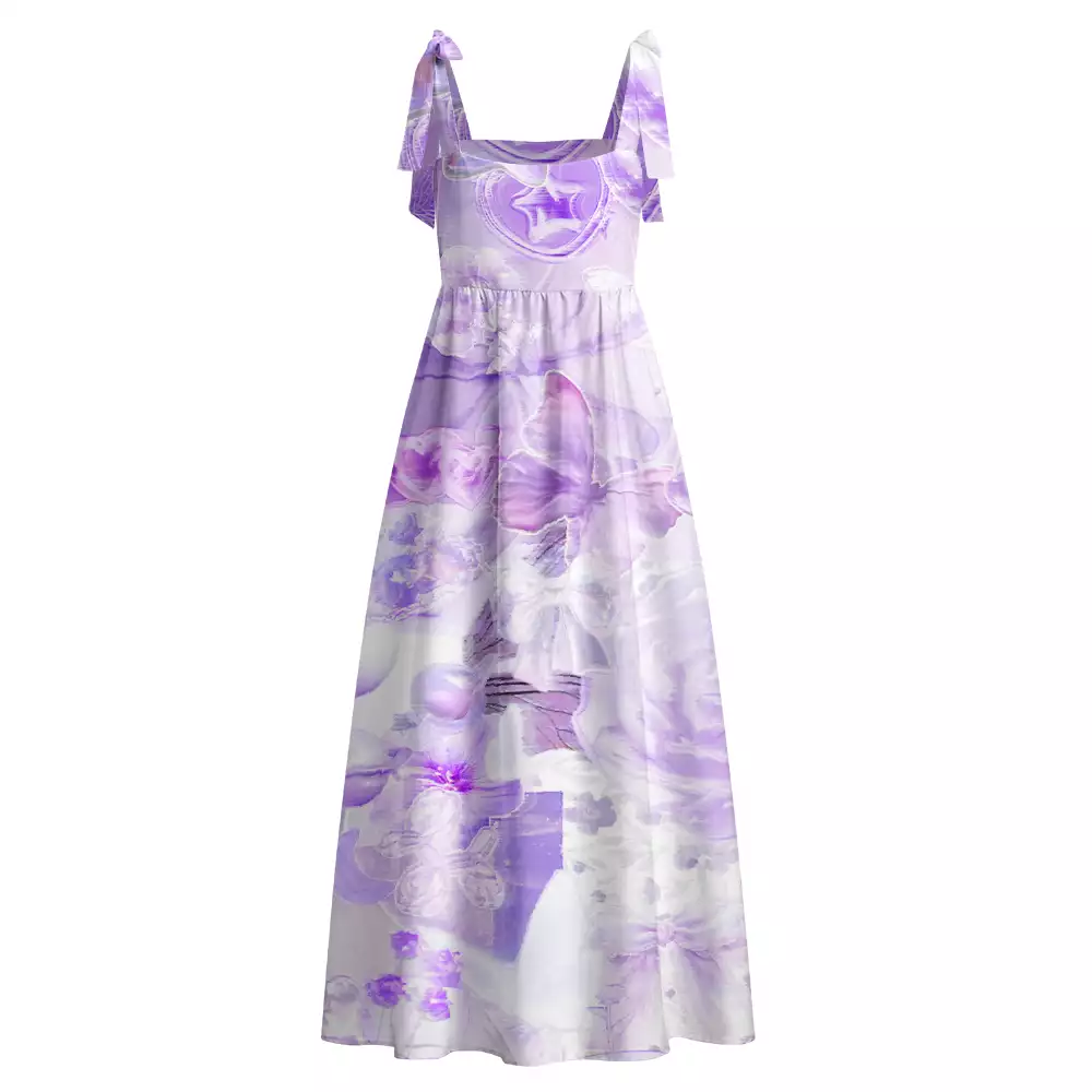 Soulisfree Dreamy Purple Floral Maxi Dress – Bow Strap
