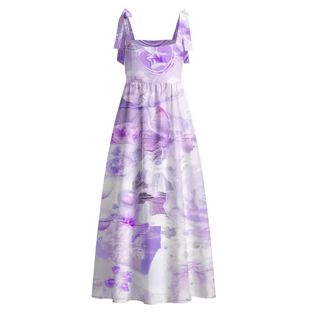 Soulisfree Dreamy Purple Floral Maxi Dress – Bow Strap