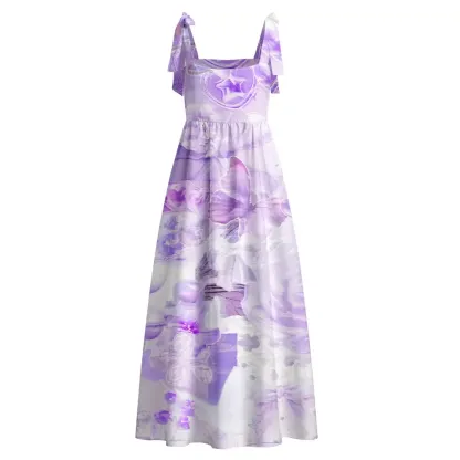 Soulisfree Dreamy Purple Floral Maxi Dress – Bow Strap