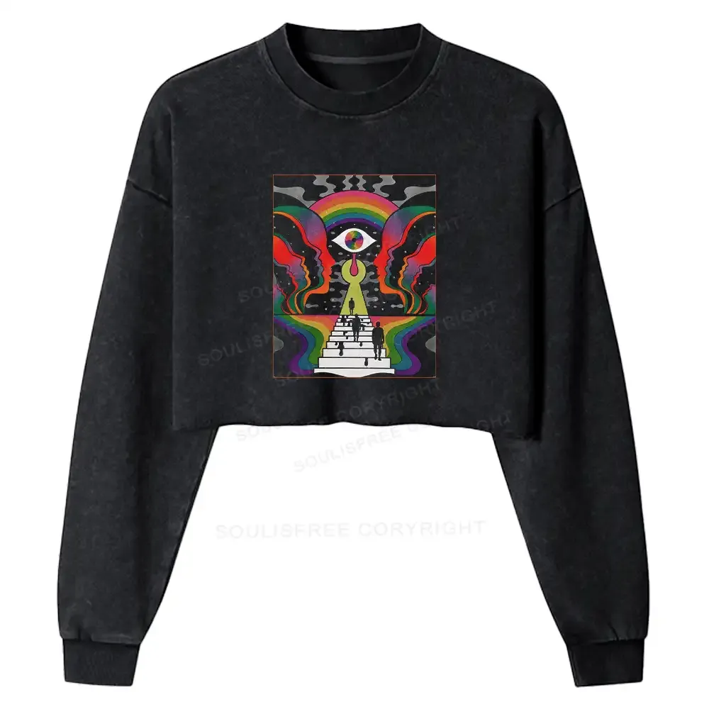 Designed Step Into the Mind Washed Cropped Sweatshirt