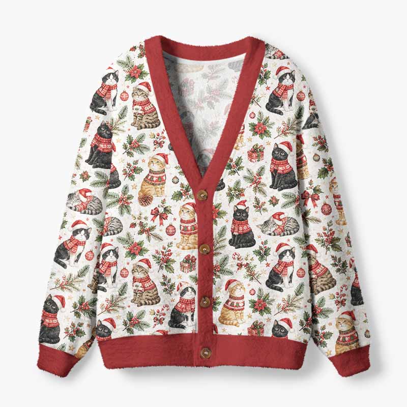 Soulisfree A Cat’s Christmas Tale Of Love Fuzzy Cardigan Sweater