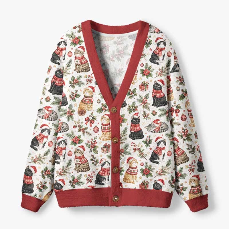 Soulisfree A Cat’s Christmas Tale Of Love Fuzzy Cardigan Sweater