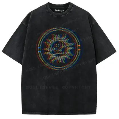 Chromatic Flame Solar Face Washed T-shirt
