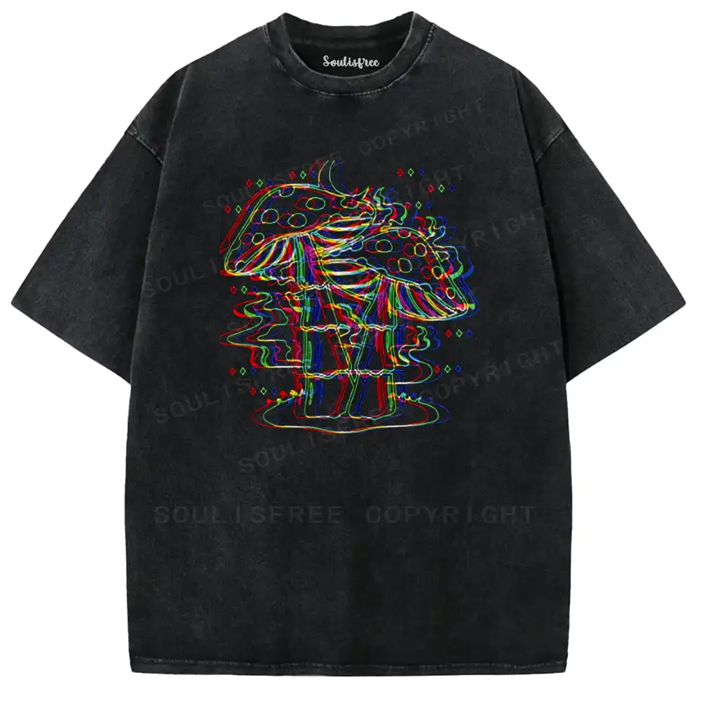 Chromatic Line Psychedelic Mushroom Washed T-shirt