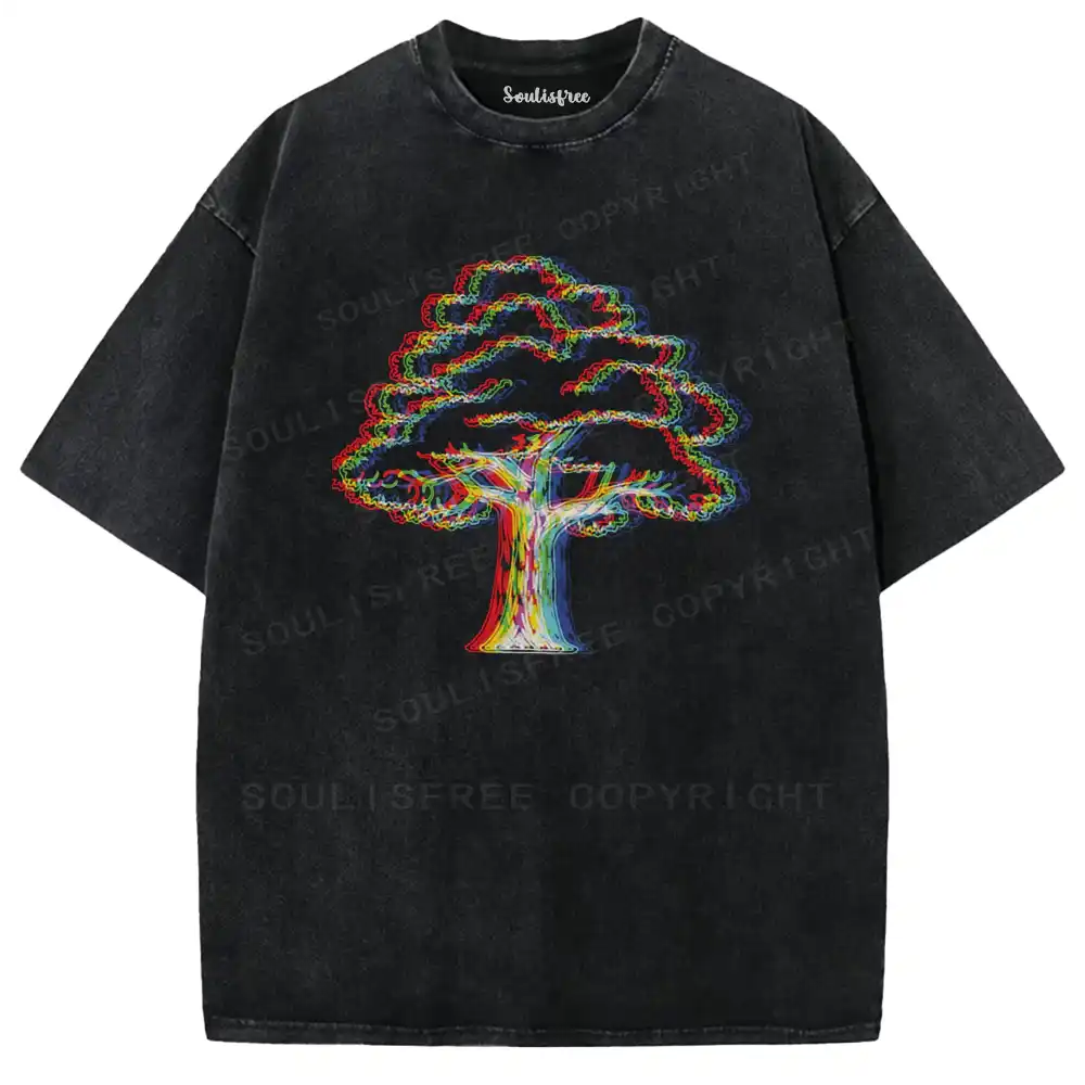 Chromatic Line Entwined Tree Washed T-shirt