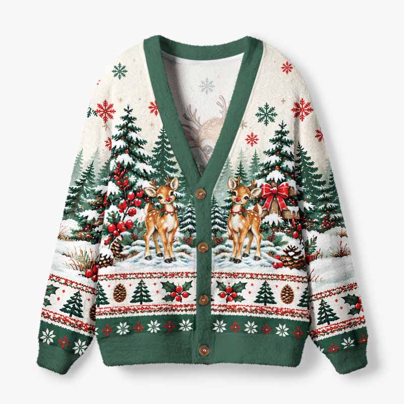 Soulisfree A Reindeer Wearing A Christmas Scarf Fuzzy Cardigan Sweater
