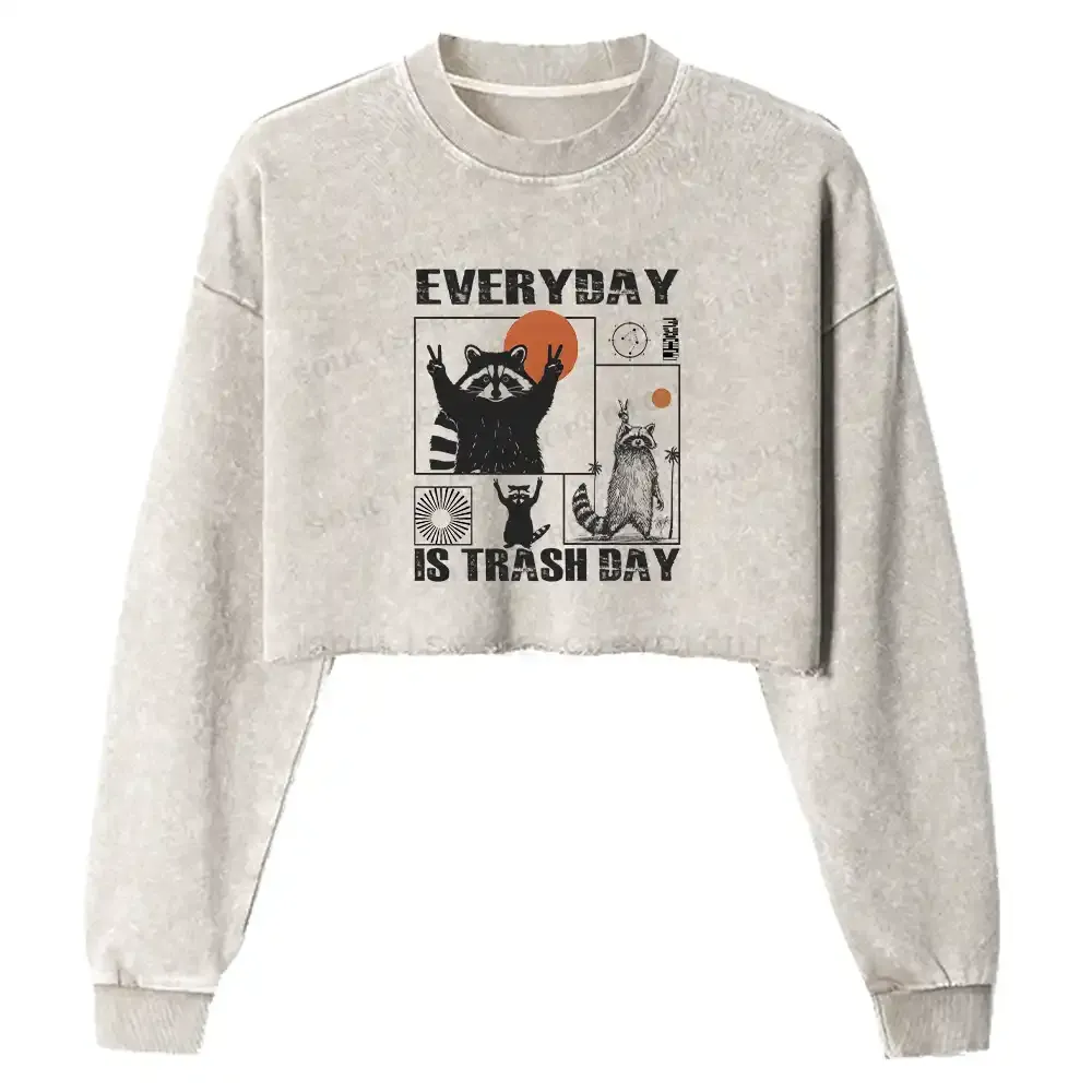 Everyday Is Trash Day Washed Cropped Sweatshirt