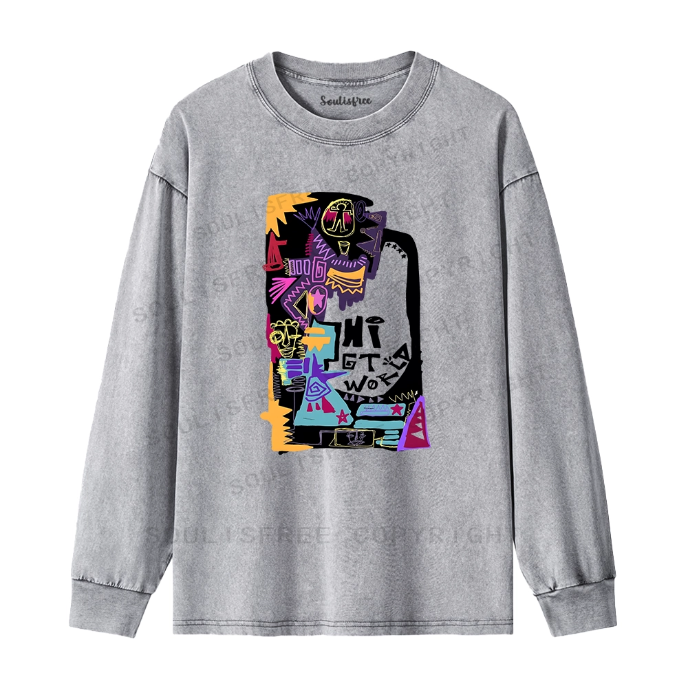 Hi World Washed Long Sleeve Shirt