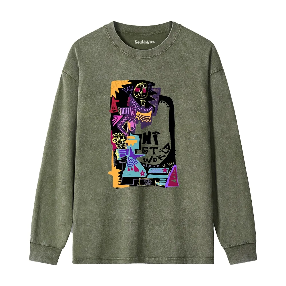 Hi World Washed Long Sleeve Shirt