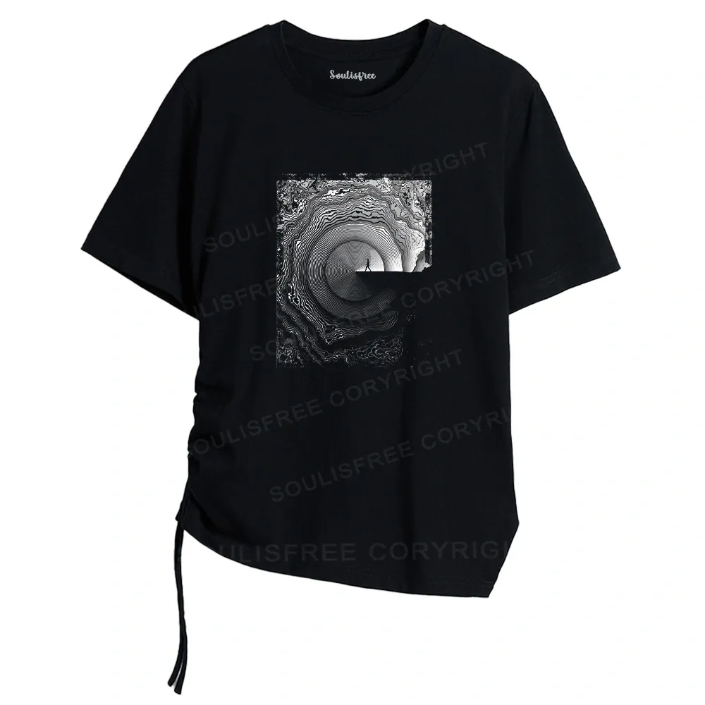 Designed Breaking Rejection Asymmetrical Top With Side Drawstring