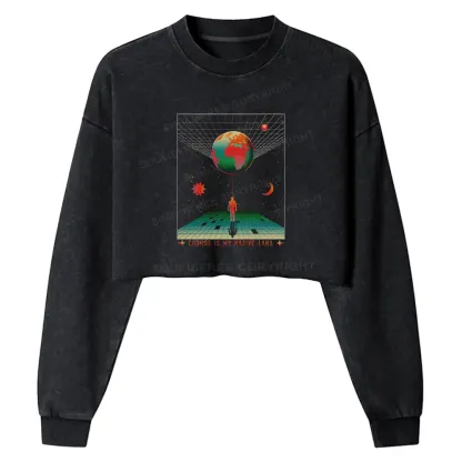 COSMOS IS MY NATIVE LAND Washed Cropped Sweatshirt