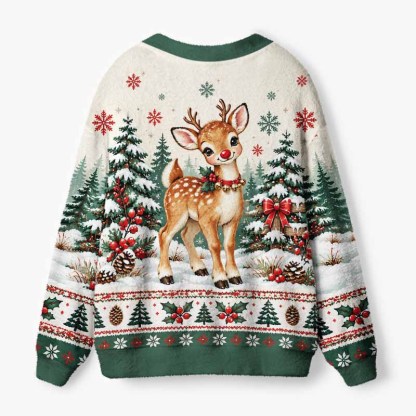 Soulisfree A Reindeer Wearing A Christmas Scarf Fuzzy Cardigan Sweater