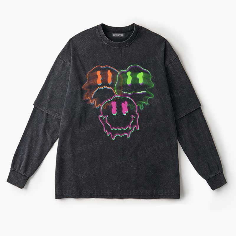 Soulisfree  Glitch Emotion Psychedelic Trio Illusion Layered Long Sleeve Tee