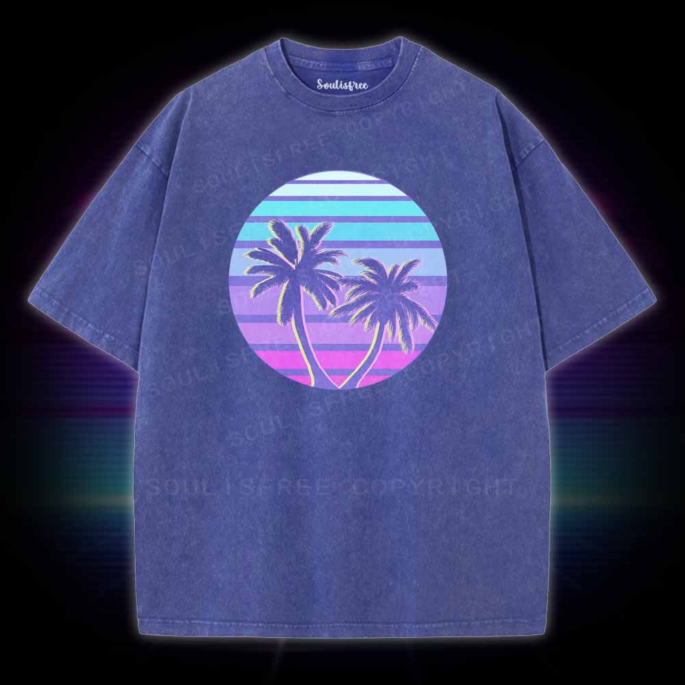 Soulisfree Neon Palm Trees Sunset Washed Tee