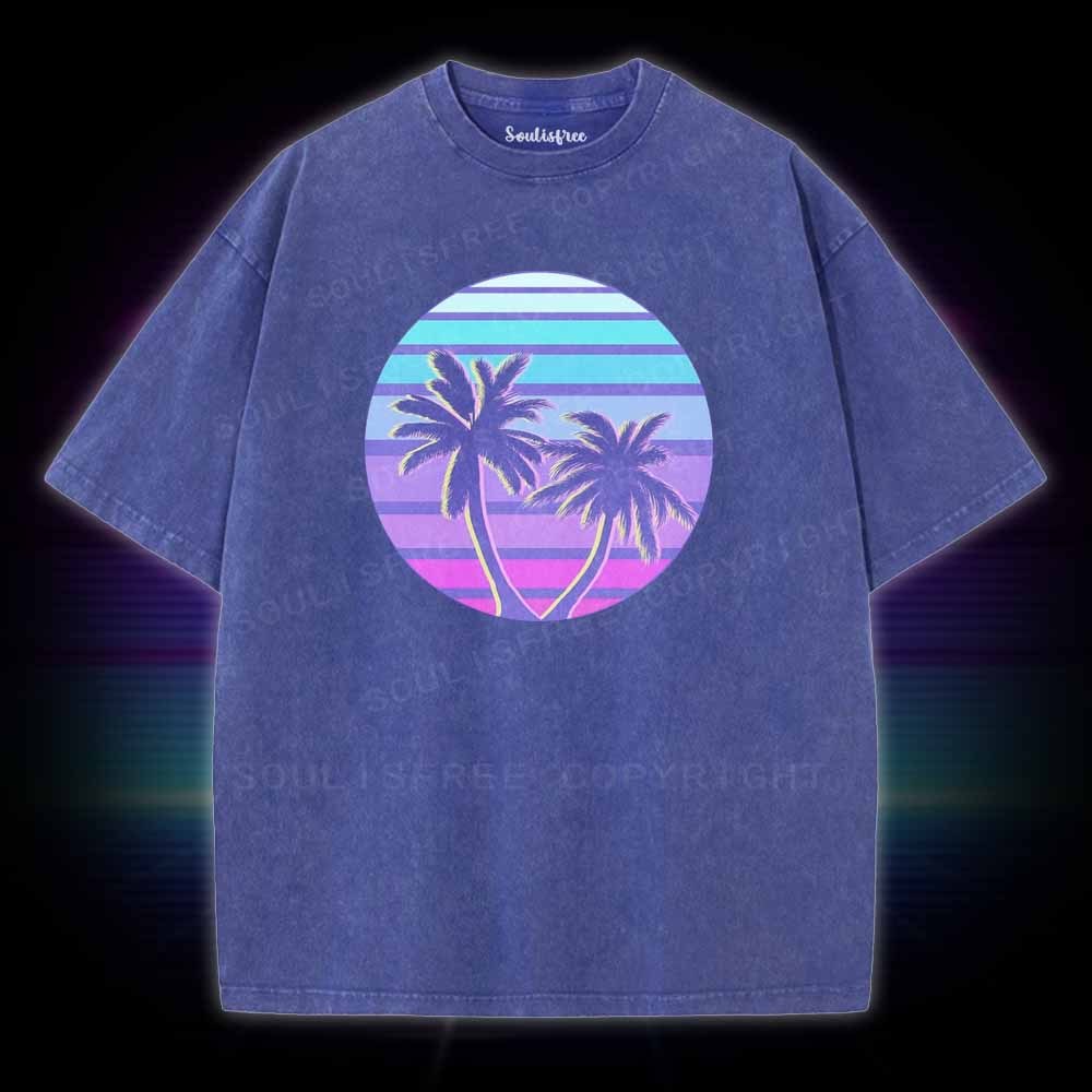 Soulisfree Neon Palm Trees Sunset Washed Tee