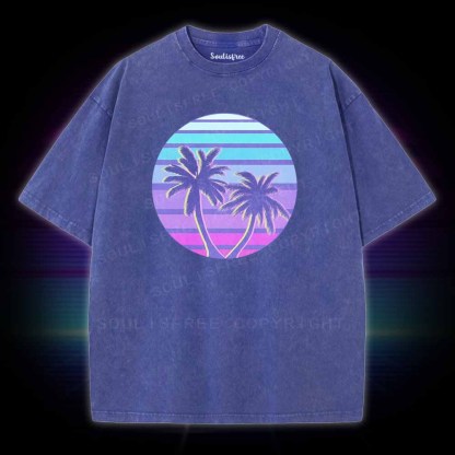 Soulisfree Neon Palm Trees Sunset Washed Tee