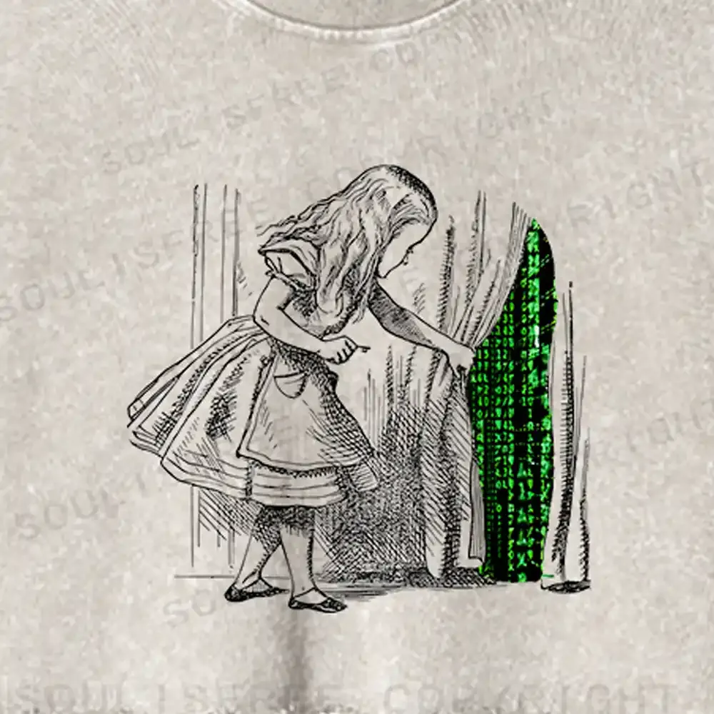 Wandering Into The Digital World Washed Cropped Sweatshirt