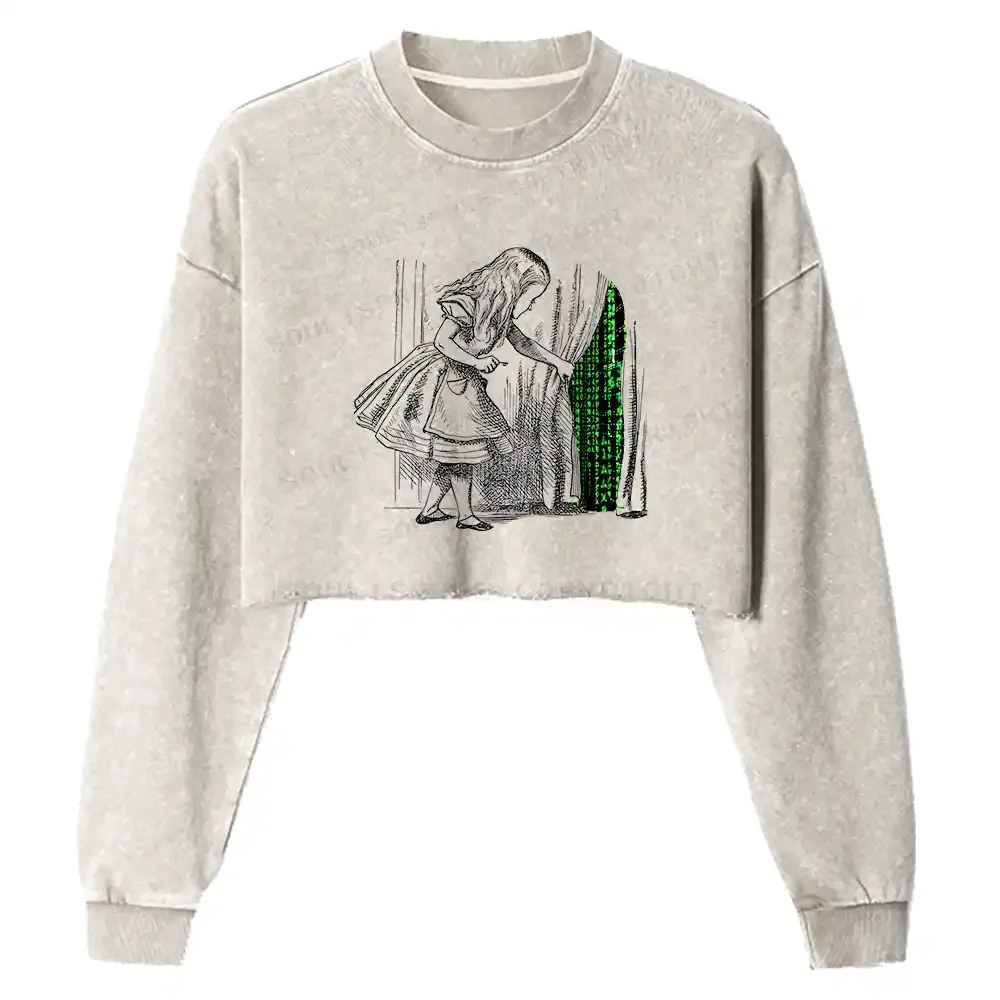 Wandering Into The Digital World Washed Cropped Sweatshirt